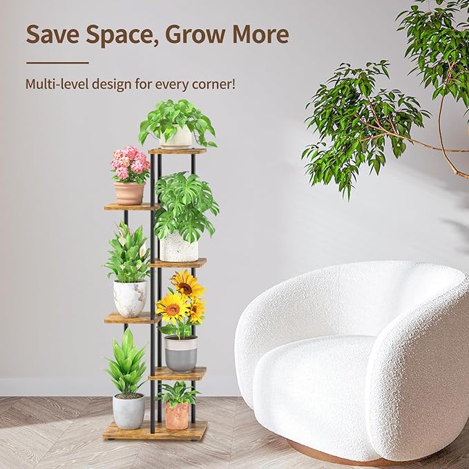 LASZOLA Black 5 Tiered Wood Plant Stand Indoor - Image 7