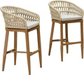 PURPLE LEAF Outdoor Rattan 29" Bar Stools Set of 2, Modern Boho Aluminum Patio by PURPLELEAF