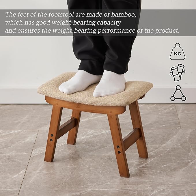 Foot Stool, Bamboo Small Sofa Foot Rest Under Desk, Extra Seating - Image 4
