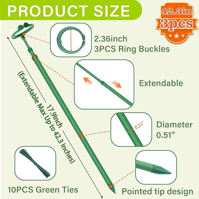Extendable Plant Stakes, Adjustable Length from 17.9IN to 42.3IN Monstera - Image 2