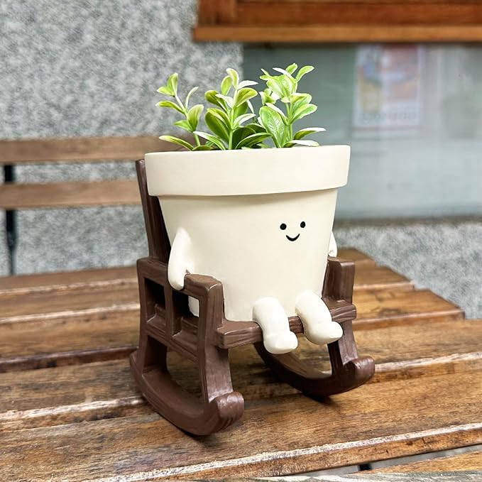 Smiley Face Planter Pot Small, Cute Resin Flower Head Planters - Image 2