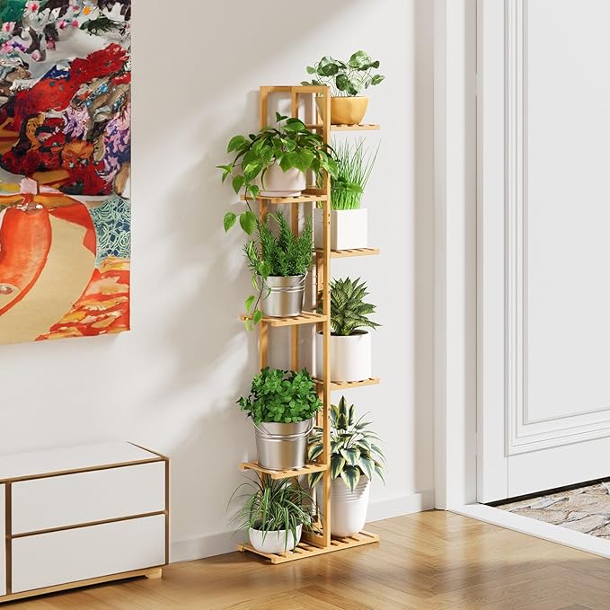 ROSSNY 55 Inch Tall Plant Stand Indoor, 7 Tier 8 Potted Bamboo Plant Stands - Image 4