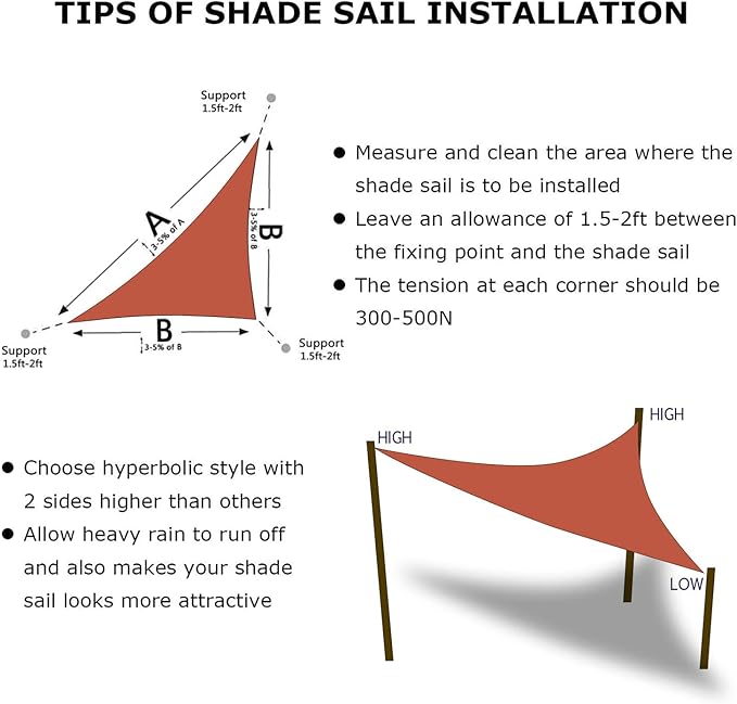 KANAGAWA Sun Shade Sail 15'x15'x21' Rust Red Triangle UV Block Canopy Cover - Image 6