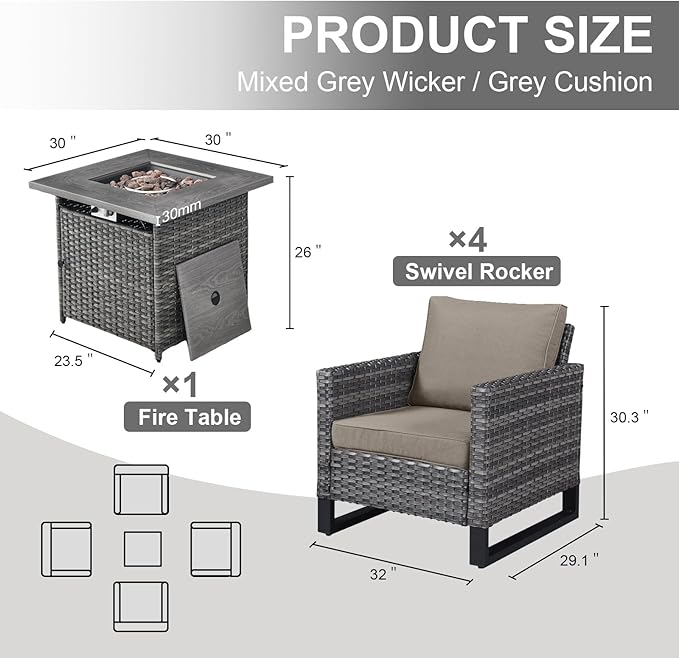Belord 5 Pieces Wicker Patio Furniture Set: 4 Outdoor Club Chairs Patio - Image 2