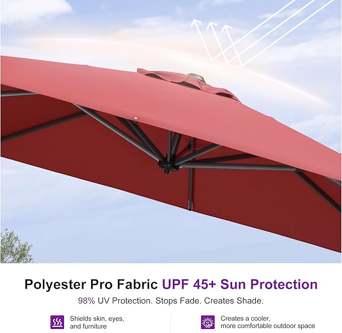 PURPLE LEAF 10 Feet Square Cantilever Umbrella Patio Umbrella - Image 5