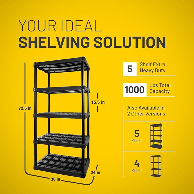 Plano 5-Shelf Extra Heavy Duty Plastic Storage Shelves, 72.5” x 36” x 24” - Image 2