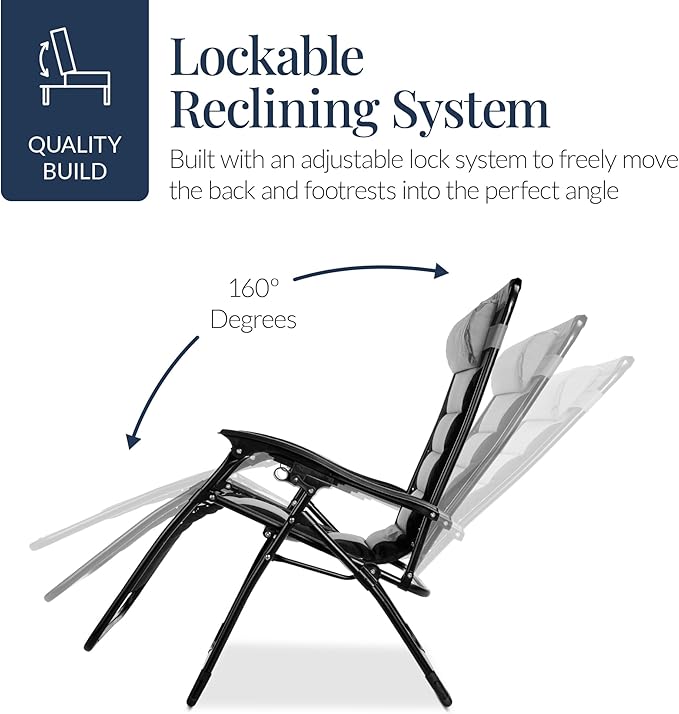 Best Choice Products Oversized Padded Zero Gravity Chair, Folding Outdoor Patio - Image 8