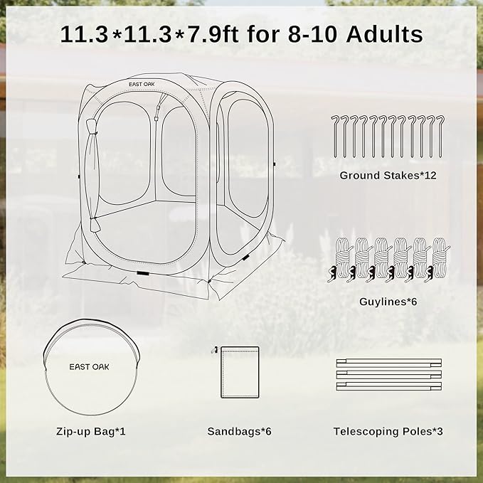 East Oak Screen House Tent Pop-Up, Portable Screen Room Canopy Instant Screen - Image 7