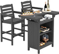 SERWALL Outdoor Bar Table Set – HDPE Grey Patio Bar Cabinet by SERWALL