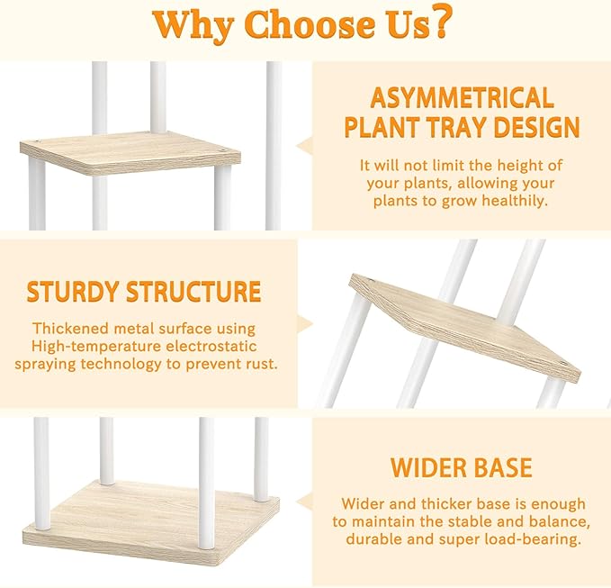 3 Tier Plant Stand Indoor Outdoor, Metal Wood Tiered Corner Plant Stands Pot - Image 4