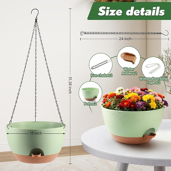 13-inch Oversized Hanging Planter Set of Two, Planters - Image 3