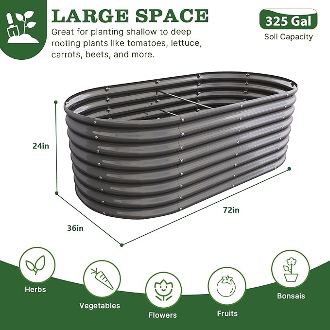 A ANLEOLIFE 6X3X2 ft Galvanized Raised Garden Beds Outdoor, Oval Large Metal - Image 3
