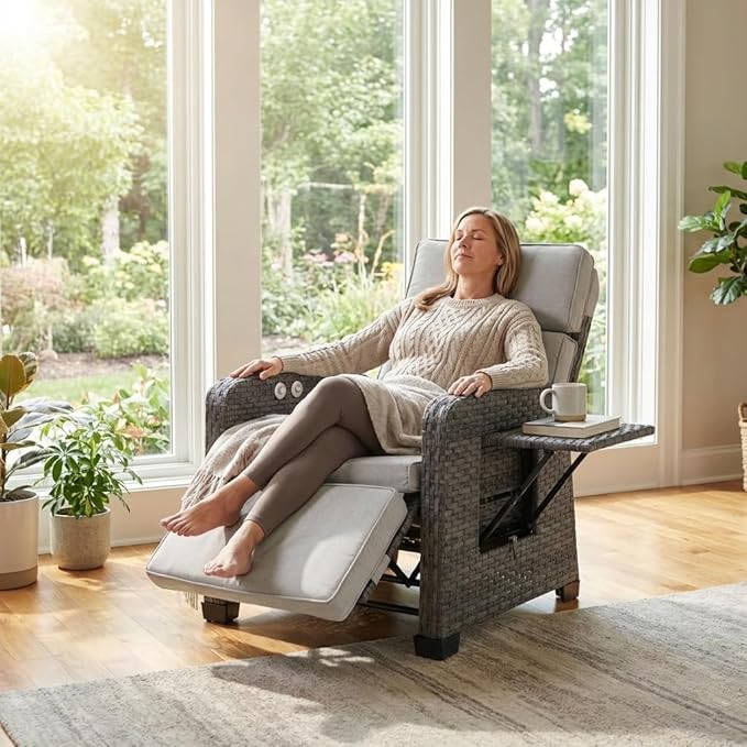 Restland Outdoor Recliner with Independent Adjustable Back & Footrest Wicker - Image 4