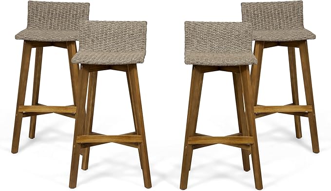 Christopher Knight Home La Brea Outdoor Acacia Wood and Wicker Barstools by ChristopherKnightHome