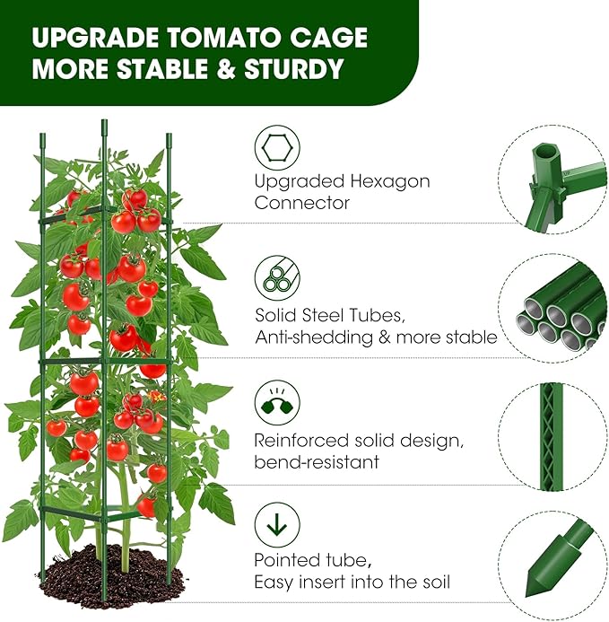 6 Pack Tomato Cages for Garden, Heavy Duty Adjustable Tomato Stake Support for - Image 2