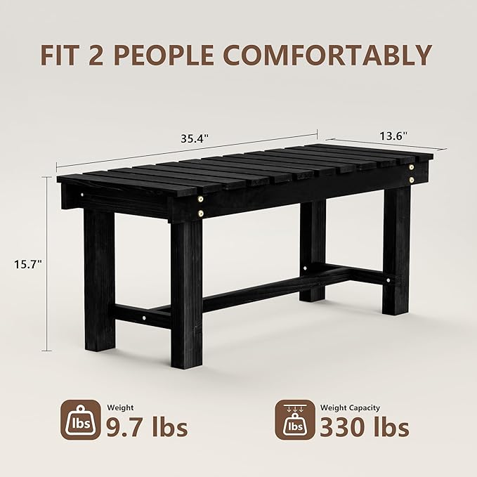 Nidouillet 35.5" Outdoor Garden Bench, Weatherproof Patio Benches 2-Person Seat - Image 2