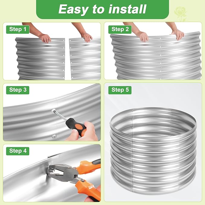 AHEONLAR 2 Pack 2x2x1.5ft Round Galvanized Raised Garden Bed Outdoor Metal - Image 5