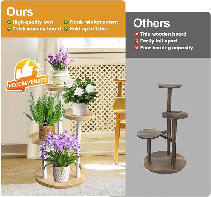 GEEBOBO 3 Tier Plant Stand Indoor, Metal Wood Plant Stands - Image 3