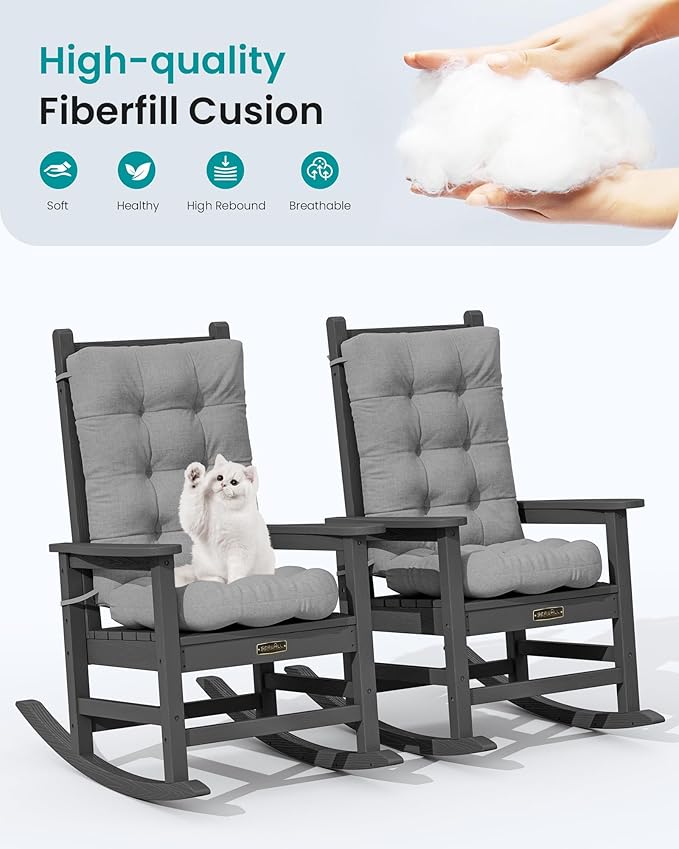 SERWALL HDPE Outdoor Rocking Cushion Set of 2, Memory Foam Cushion Dark Gray - Image 7
