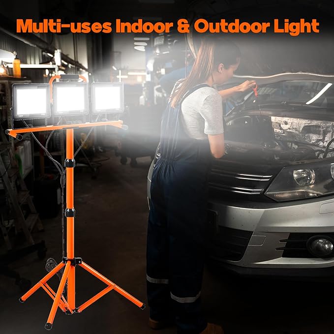 22000 Lumen Work Lights with Stand, 3 Head Portable LED Work Light, with - Image 5