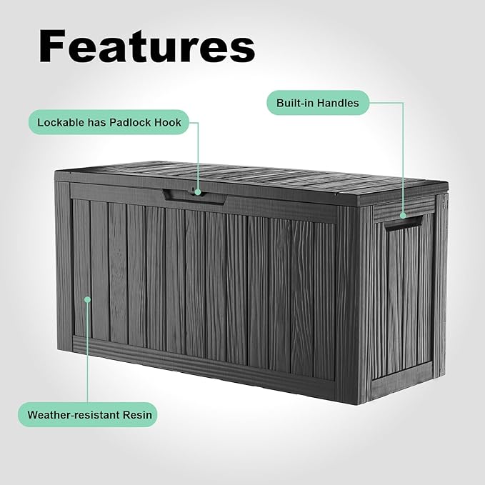 90 Gallon Waterproof Resin Deck Box, UV Resistant Outdoor Storage - Image 5
