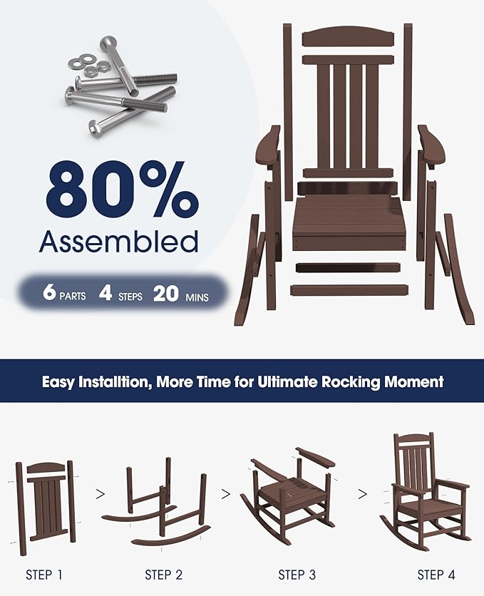 KINGYES HDPE Rocking Chairs Outdoor, Patio Rocking Chairs - Image 7