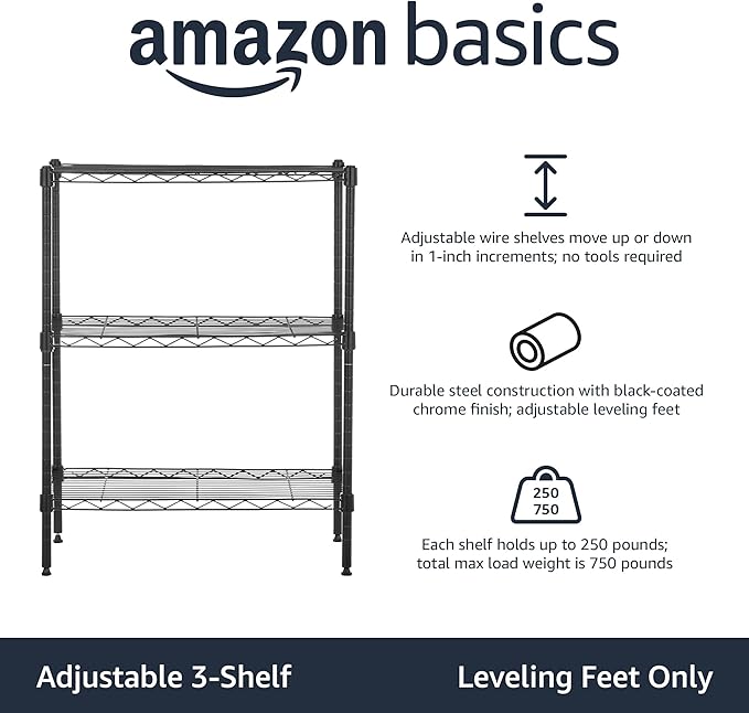 Amazon Basics 3-Shelf Adjustable Heavy Duty Steel Wire Rack Storage Shelving - Image 4