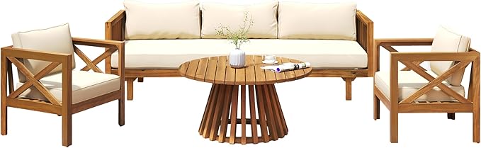 Merax Outdoor 4-Piece Acacia Wood Conversation Set - Image 3