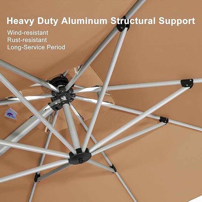 PURPLE LEAF 10ft Patio Umbrella Outdoor Square Large Cantilever Windproof - Image 3