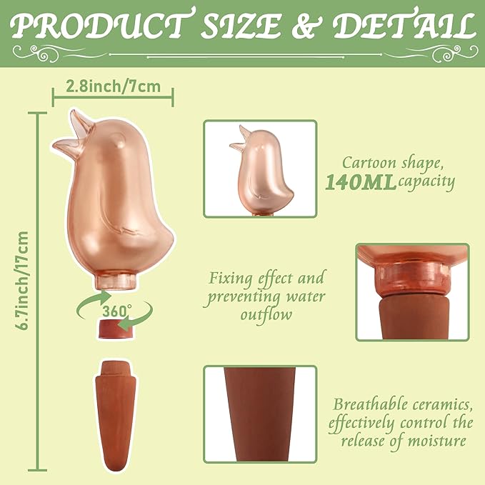 4 Pack Self Watering Spikes, Indoor Plant Watering Globes, Bird Shape Automatic - Image 3
