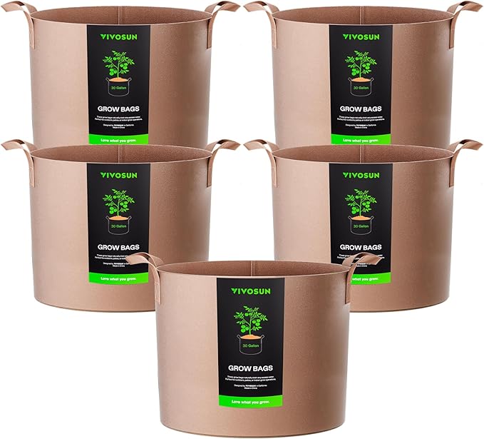 VIVOSUN 5-Pack 30 Gallons Grow Bags Heavy Duty Thickened Nonwoven Fabric Pots by VIVOSUN