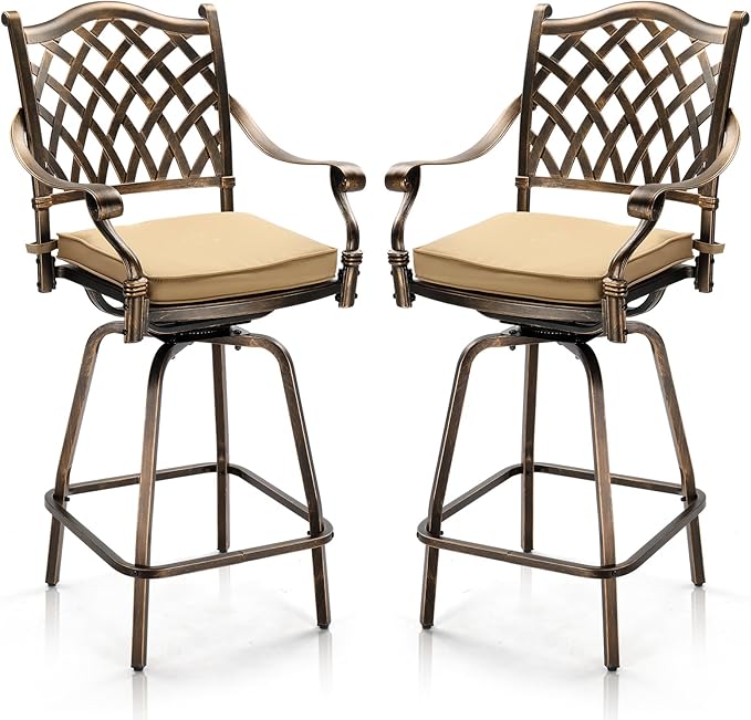 VINGLI Outdoor Swivel Bar Stools Set of 2, Cast Aluminum All-Weather Patio Bar by VINGLI
