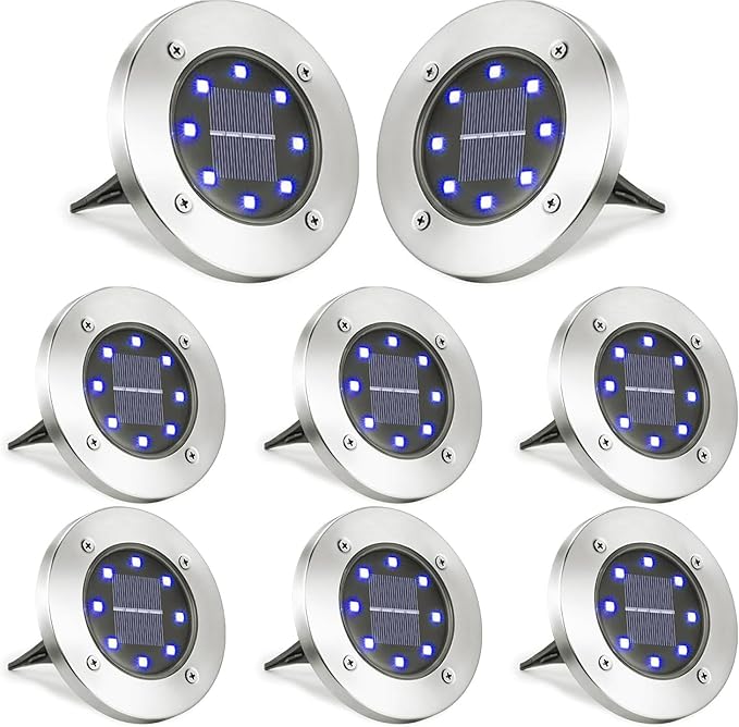 LYHOPE Solar Ground Lights Outdoor, 8 Pack 8 LED Solar Disk Lights Waterproof by LYHOPE
