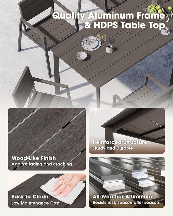 Outdoor Patio Dining Sets, Aluminum 5 Piece HDPS Outdoor Dining Table and - Image 4