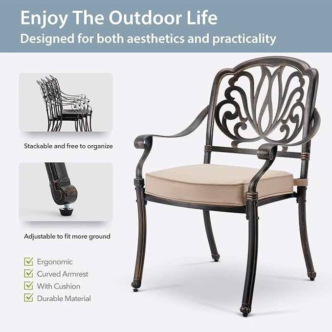 5-Piece Cast Aluminum Patio Furniture, Outdoor Dining Sets - Image 5