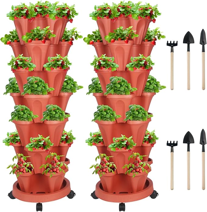 GameXcel Vertical Planter 7 Tier Stackable Planters Garden Planters Strawberry by GameXcel