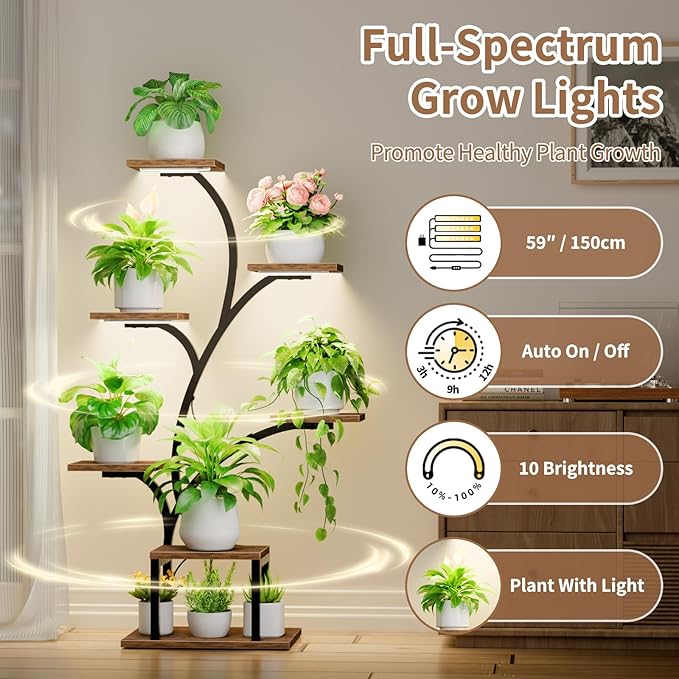 Plant Stand Indoor with Grow Lights, 7 Tiered Indoor Plant Shelf, Metal Plant - Image 3