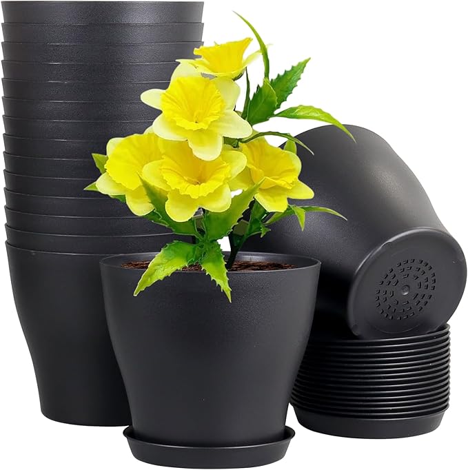 6 inch Plastic Nursery Pots, 16 Pack Plant Pots by Meowell