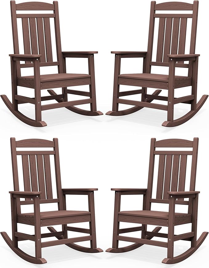 SERWALL HDPE Outdoor Rocking Chair Set of 4, Oversized Patio Rocking Chairs by SERWALL