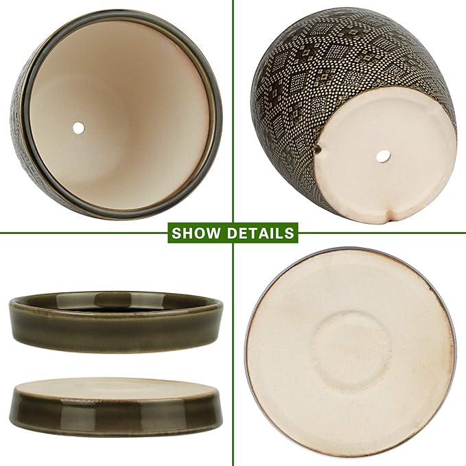 Docrin Dark Green Ceramic Planter Set - Image 3