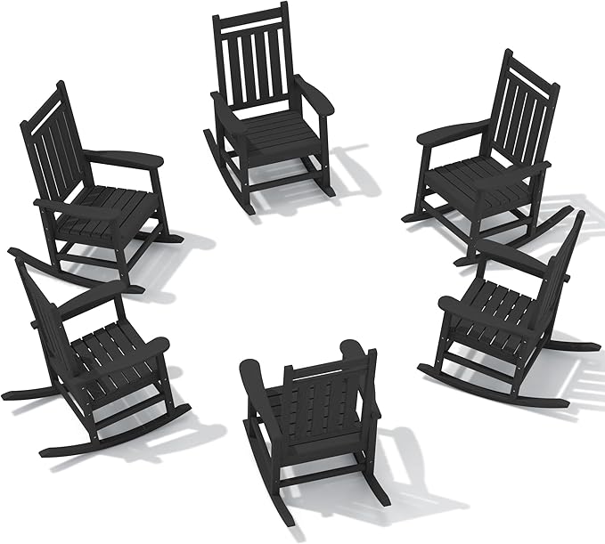 SERWALL HDPE Outdoor Rocking Chair Set of 6, Patio Rocking Chairs by SERWALL
