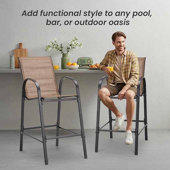 HOMREST Outdoor Bar Height Stools Set of 6, Stackable Patio Chairs - Image 8