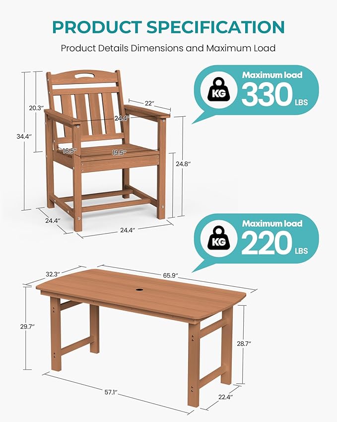 Outdoor Rectangle Dining Table, Heavy-Duty HDPE Table - Image 3