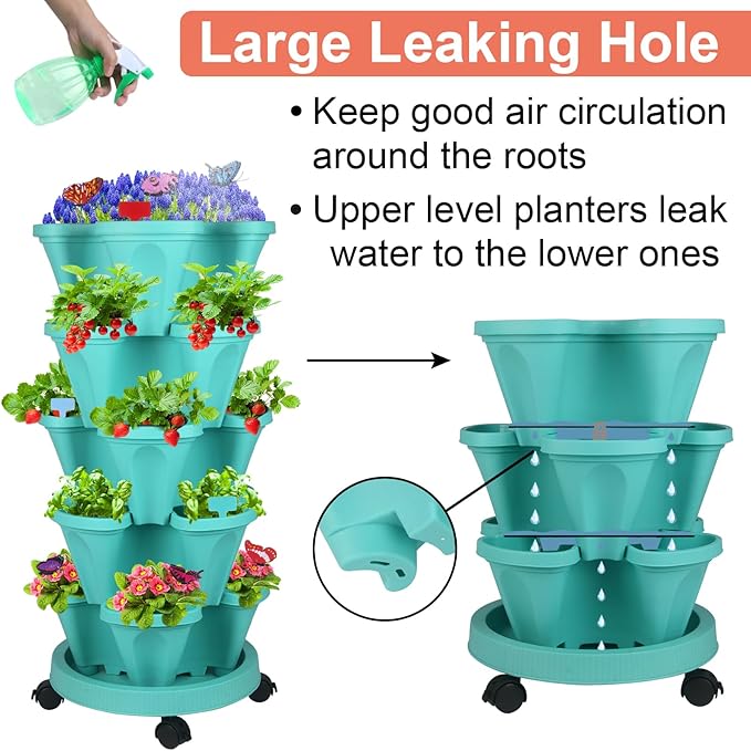 DUNCHATY Stackable Planter, 6 Tier Garden Tower, Self Watering, Indoor/Outdoor - Image 6