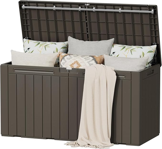 Flamaker Resin Deck Box 100 Gallon Large Lockable Outdoor Storage Box Waterproof by Flamaker