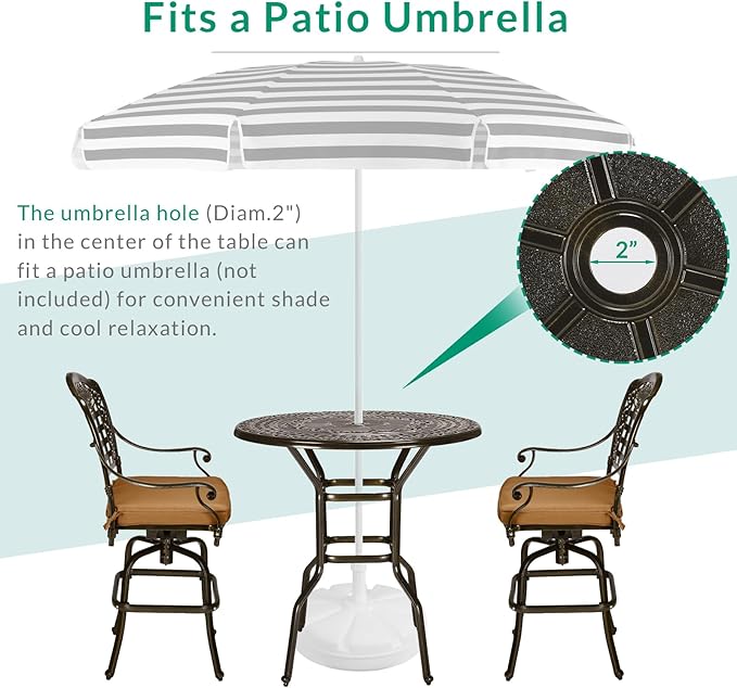 VIVIJASON 3-Piece Outdoor Swivel Bar Stools Set, All Weather Cast Aluminum - Image 5