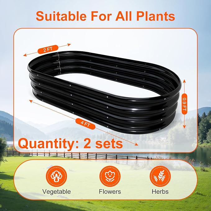 Raised Garden Bed Outdoor 2 Sets Oval Large Coating Metal Planter Box - Image 3