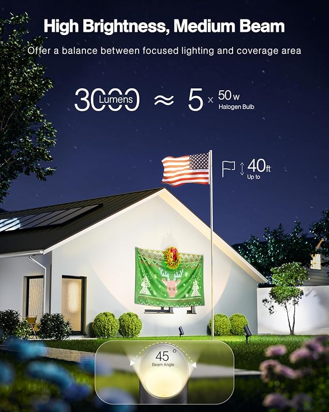 HIBOITEC 1 Pack 30W Outdoor LED Spot Lights 120V Plug in Flag Pole Light 3000LM - Image 2