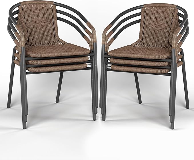 Amopatio Outdoor Dining Chairs Set of 6, Rattan Wicker Patio Chairs, Stackable by Amopatio