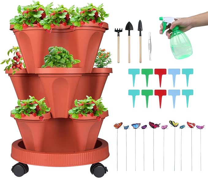 Vertical Planter 3 Tier Stackable Planters Garden Planters Strawberry Herb by GameXcel